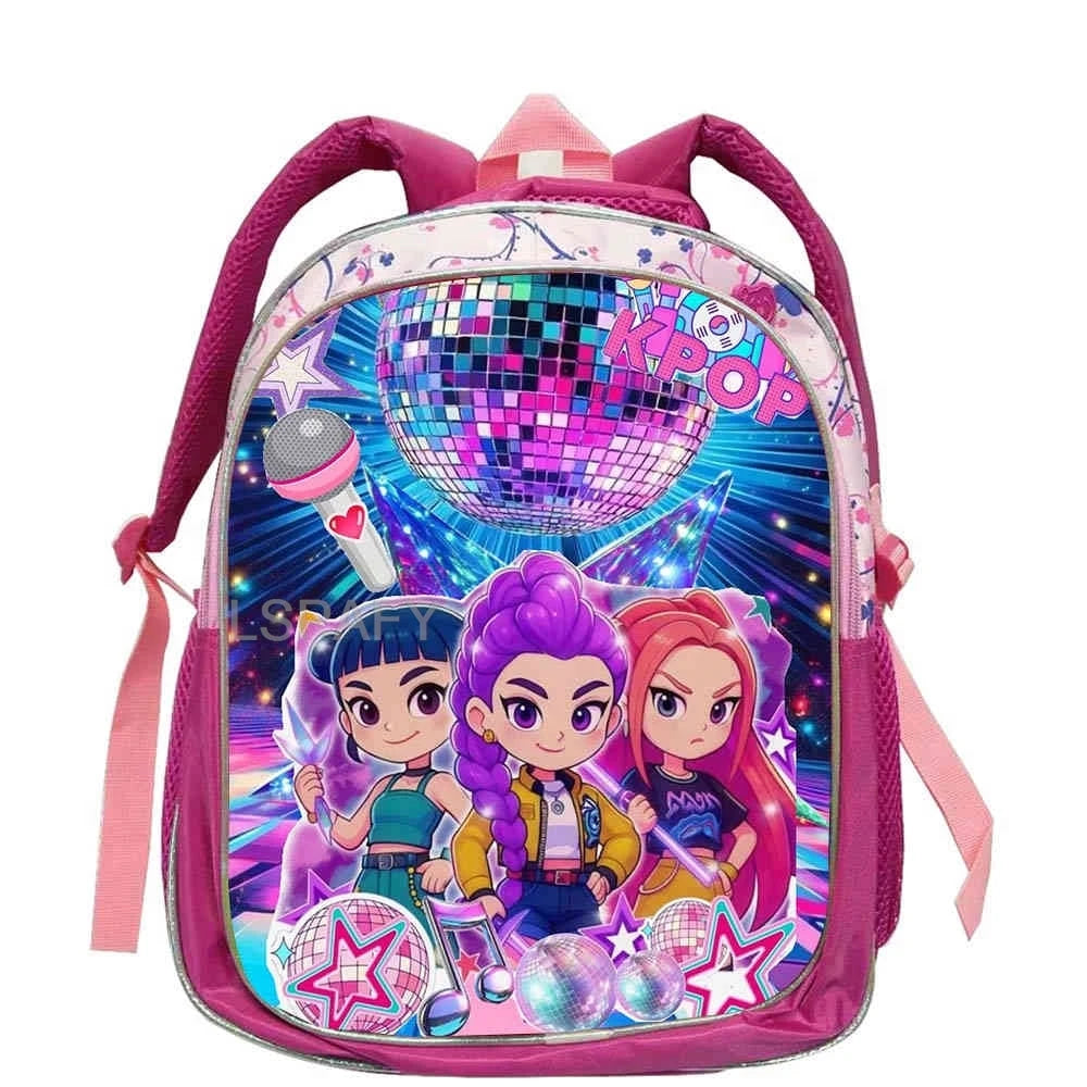 KPop Demon Hunters School Bags Rumi Mira Zoey 12inch Boys Girls Backpack Soft Pink Mochilas Cartoon School Bags
