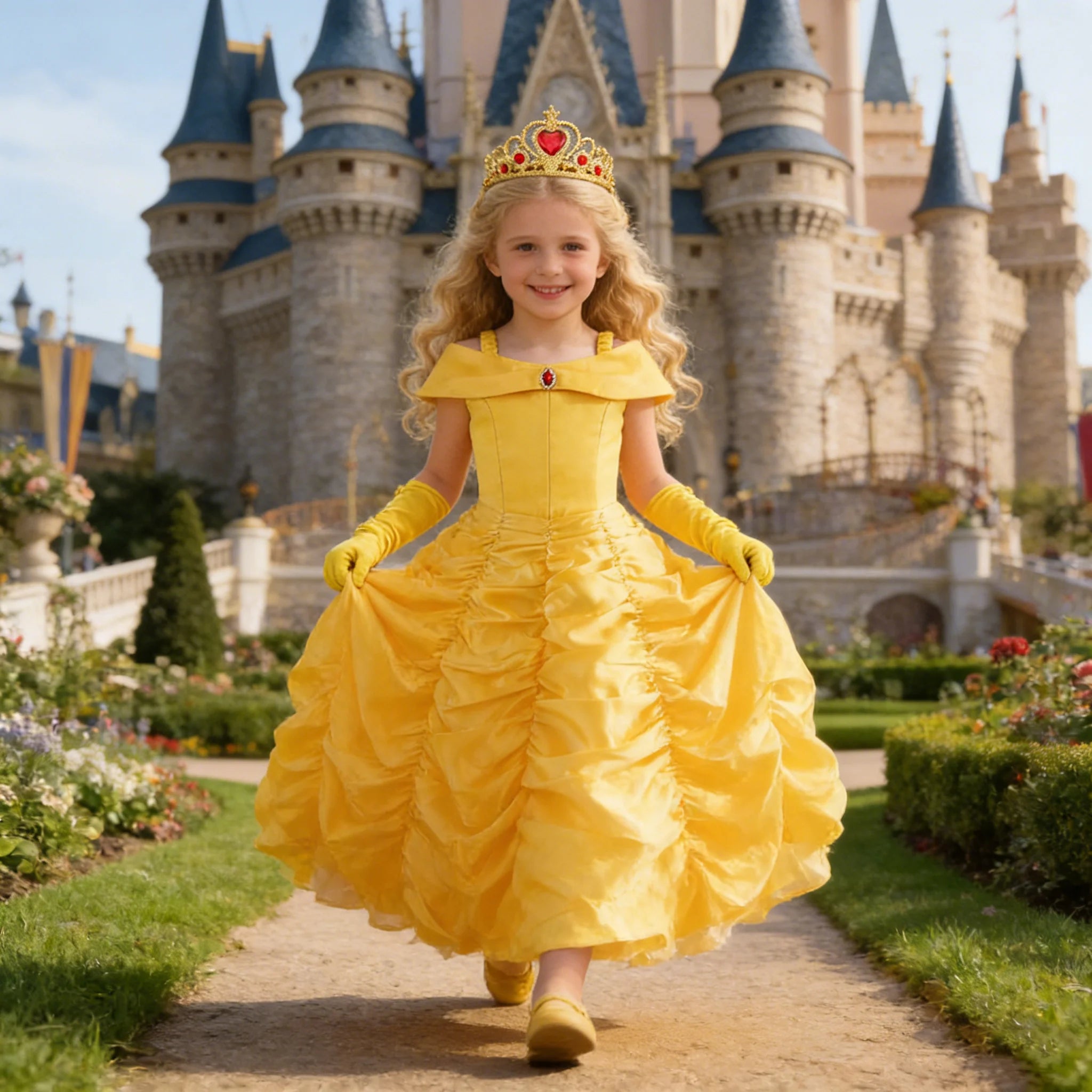 Belle Costume for Girls Cosplay Yellow Princess Dress Beauty and The Beast Costumes Girls Birthday Party Children Clothes Gown