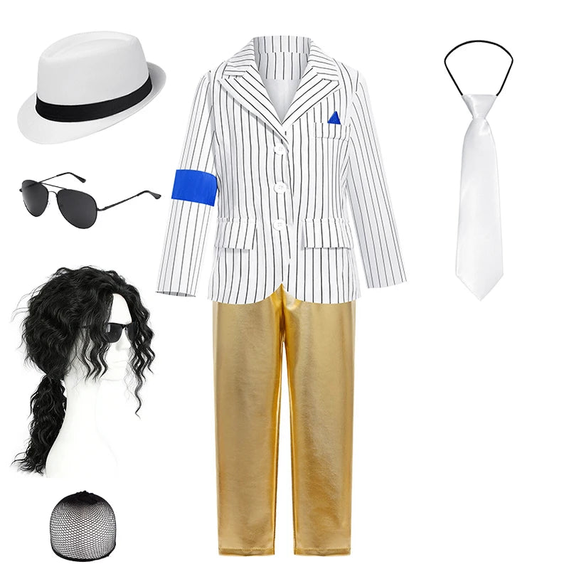 Pop Music Star Jackson Boys Clothes Halloween Cosplay Stage Performance Children's Costume Carnival Kids Retro 80s Stripe Suit