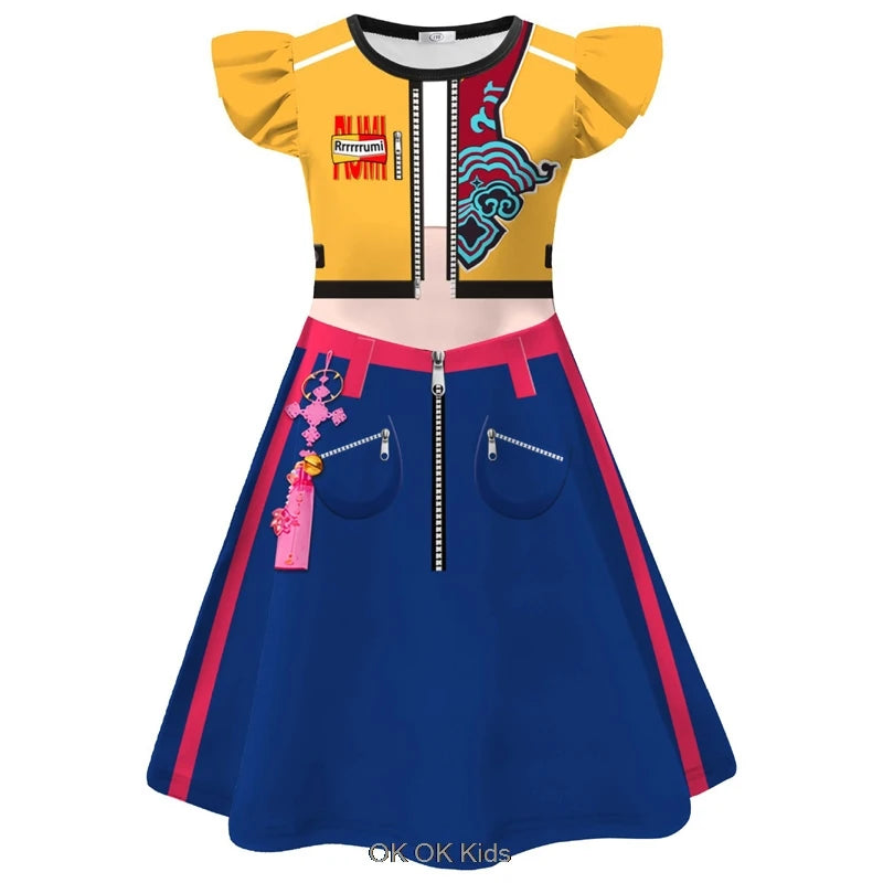 Cosplay Costume KPop Demon Hunters Kids Clothes Baby Girl's Cartoon Dresses Children's Casual Girl Dress And Bag Holiday Gifts