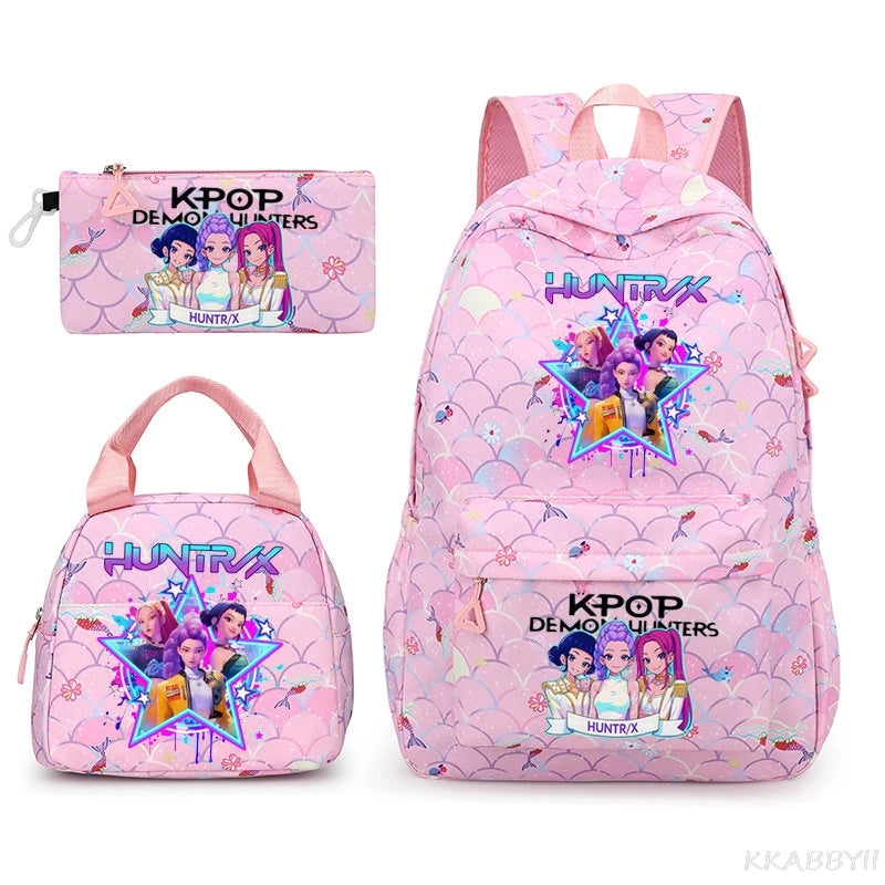 Fashion KPop Demon Hunters Backpacks 3pcs Rumi Mira Zoey HUNTR/ Boys School Bags For Women Girls Kawaii Capacity Mochilas