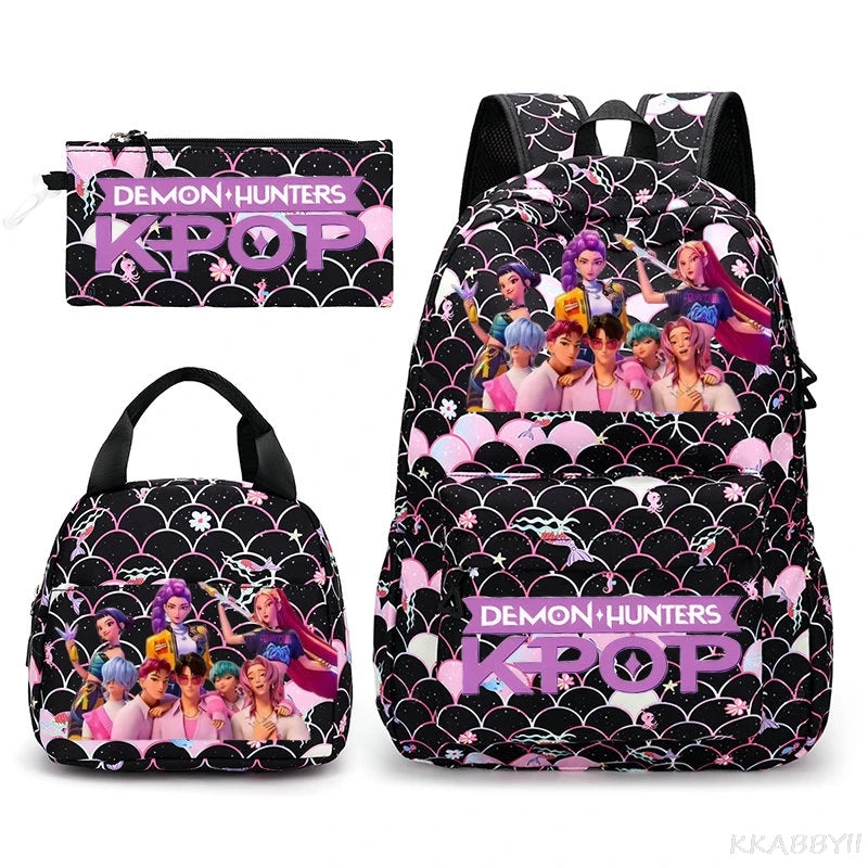 Fashion KPop Demon Hunters Backpacks 3pcs Rumi Mira Zoey HUNTR/ Boys School Bags For Women Girls Kawaii Capacity Mochilas