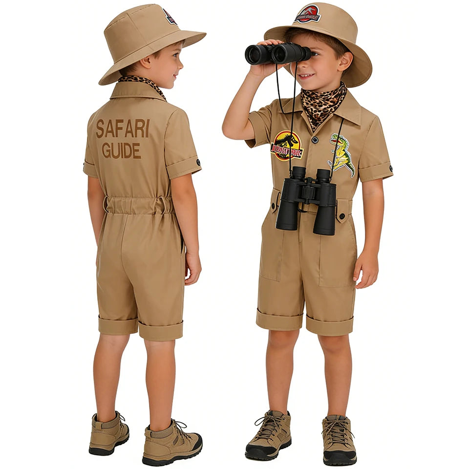 Safari Explorer Children's Costume Halloween Cosplay Outdoor Adventure Jumpsuit Boys Girls Outfits School Festival Kids Clothes