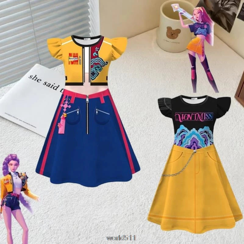 Cosplay Costume KPop Demon Hunters Kids Clothes Baby Girl's Cartoon Dresses Children's Casual Girl Dress And Bag Holiday Gifts