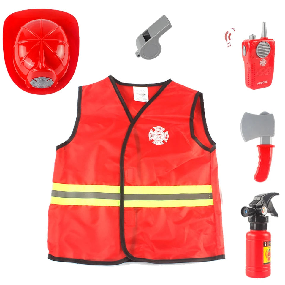 Firefighter Costume Fireman Boys Girls Outfits Halloween Cosplay Children's School Event Carnival Birthday Party Kids Clothes