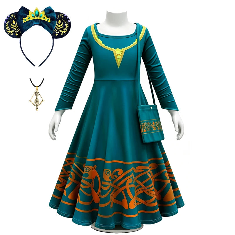 Brave Princess Merida Girls Outfit Halloween Cosplay Performance Themed Event Children Costume Carnival Party Fairy Kids Clothes