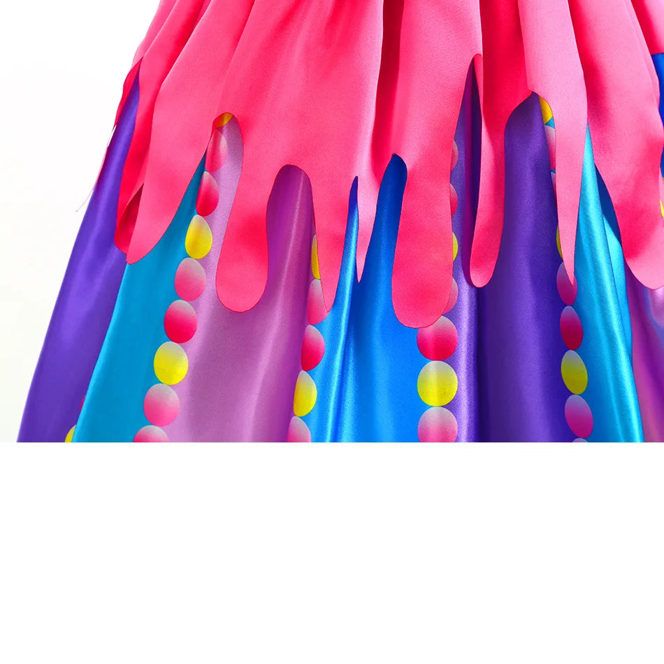 Girls Purim Festival Lollipop Costume Children's Puff Sleeve Candy Costume Kids Sweet Lollipop Print Birthday Party Dresses