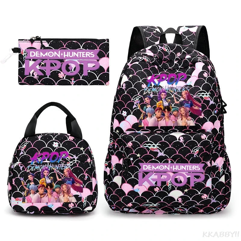 Fashion KPop Demon Hunters Backpacks 3pcs Rumi Mira Zoey HUNTR/ Boys School Bags For Women Girls Kawaii Capacity Mochilas