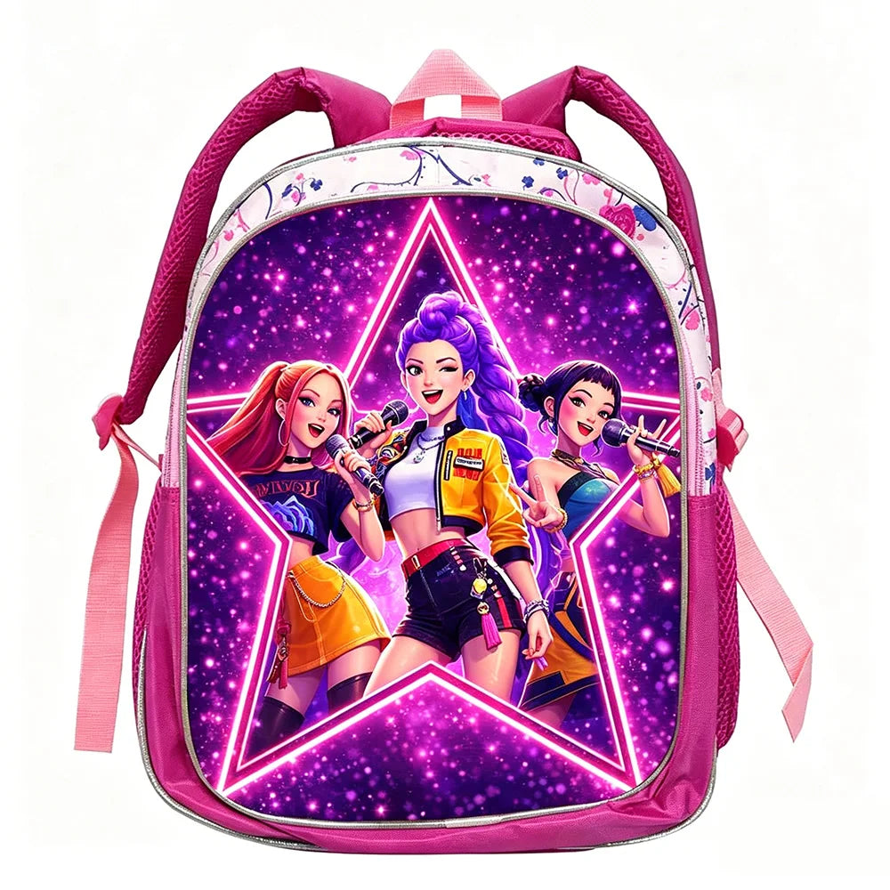 KPop Demon Hunters School Bags Rumi Mira Zoey HUNTR/X Saja Backpacks Lightweight 12inch Pink Mochilas