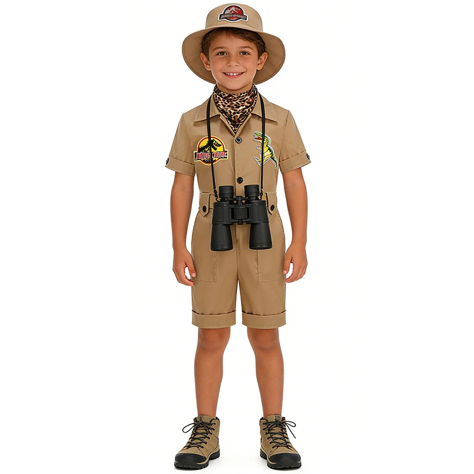 Safari Explorer Children's Costume Halloween Cosplay Outdoor Adventure Jumpsuit Boys Girls Outfits School Festival Kids Clothes