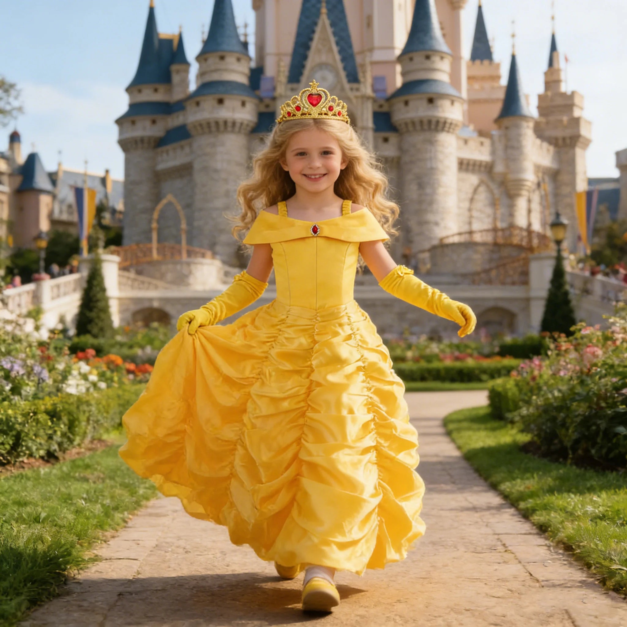 Belle Costume for Girls Cosplay Yellow Princess Dress Beauty and The Beast Costumes Girls Birthday Party Children Clothes Gown