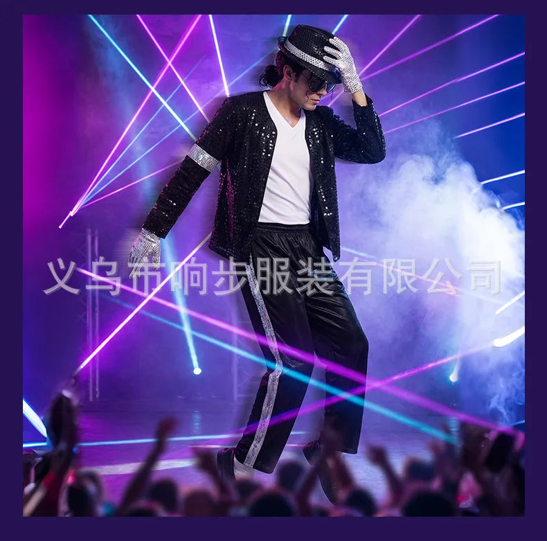 Kids Cosplay Dance Star Costume Set Metallic Shiny 80s 90s Stage Party Outfit Boy Girl Clothing Children Michael Jackson Costume