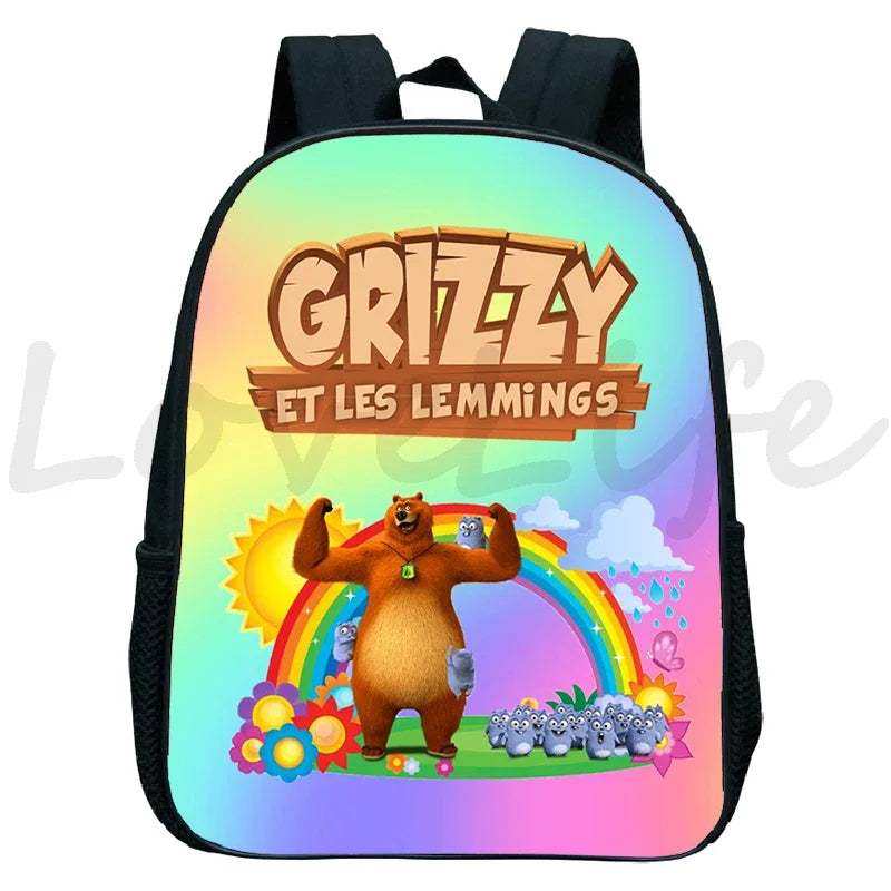 GRIZZY AND THE LEMMINGS Backpack for Boys Girls Kindergarten School Bags Children Cartoon Lemmings Bear Rucksack Kids Bookbags