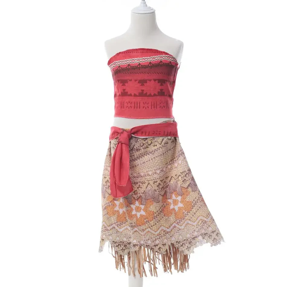 Girls Outfit Moana Cosplay Children's Costume Party Princess Dress Summer Casual Beach Dress Necklace Wig Set Party Dresses