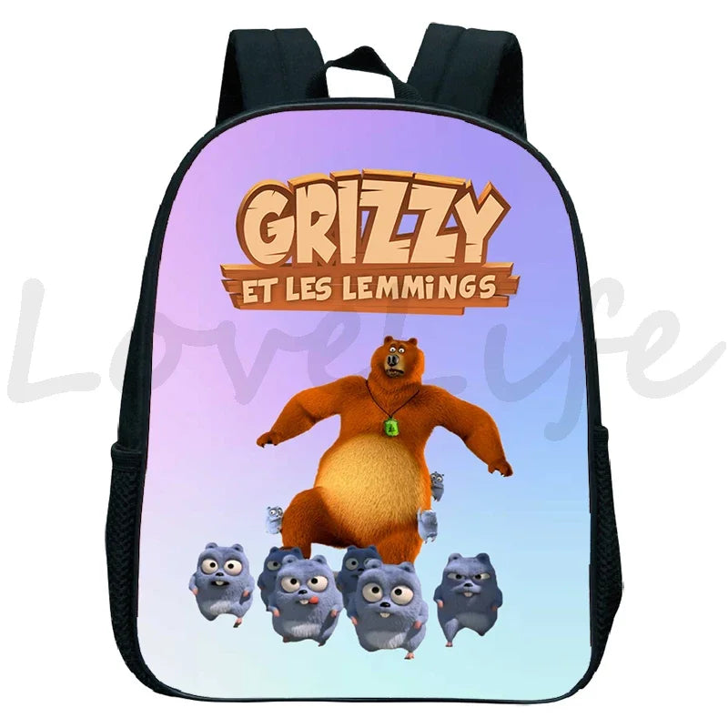 GRIZZY AND THE LEMMINGS Backpack for Boys Girls Kindergarten School Bags Children Cartoon Lemmings Bear Rucksack Kids Bookbags