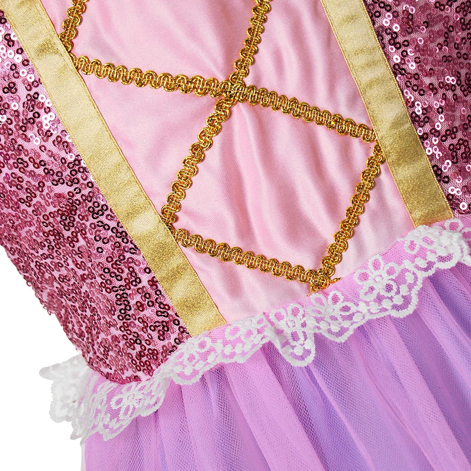 Girl Princess Purple Sequined Lace Skirt Kids Halloween Cosplay Tangled Costume Birthday Party Costume Mesh Bow Clothing 2025