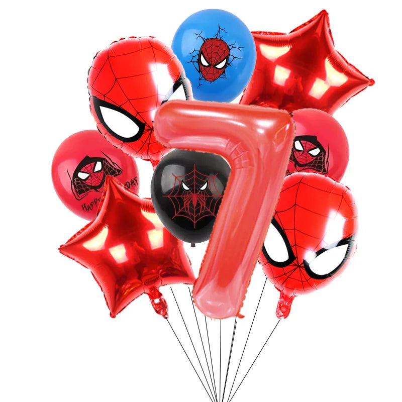 10pcs/set Spider-Man Themed Balloon Set, Number 1-9 Foil Balloons, Decorations for Kids Birthday Party