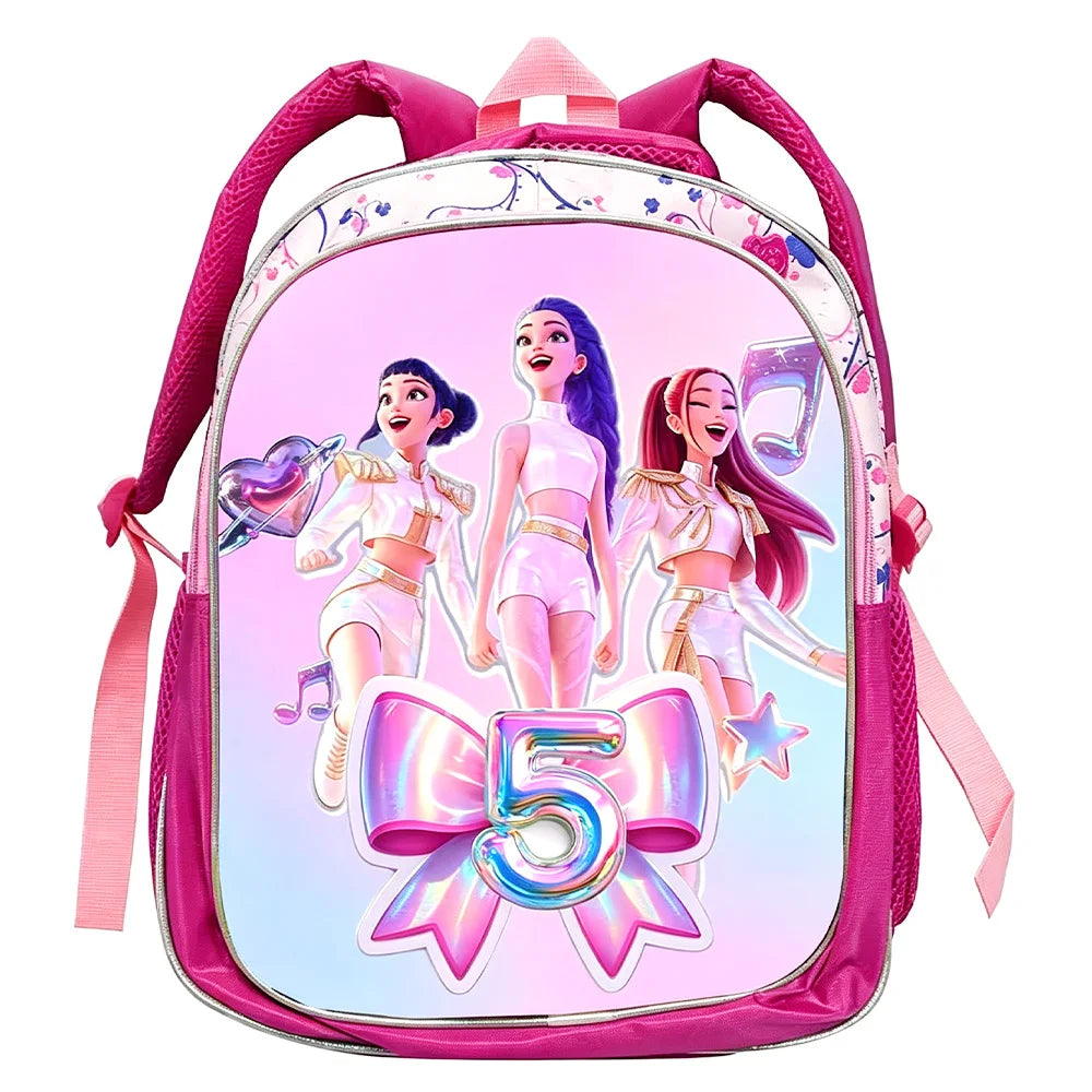 KPop Demon Hunters School Bags Rumi Mira Zoey HUNTR/X Saja Backpacks Lightweight 12inch Pink Mochilas