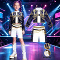 2026 Kids Girl Kpop Stage Performance Costume Hip Hop Outfit Cropped Jacket+Shorts 2PCS/Sets Streetwear Idol Concert Dance Party