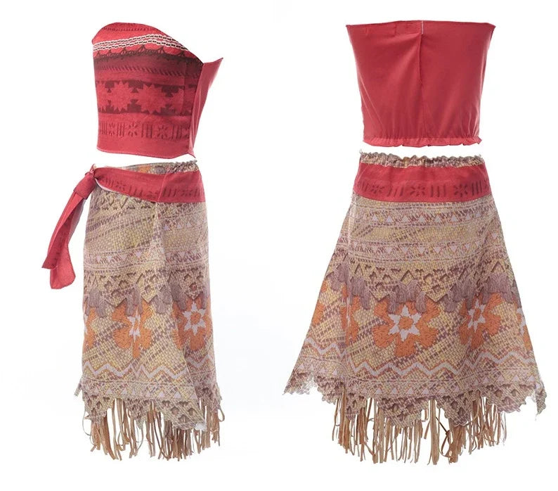 Girls Outfit Moana Cosplay Children's Costume Party Princess Dress Summer Casual Beach Dress Necklace Wig Set Party Dresses