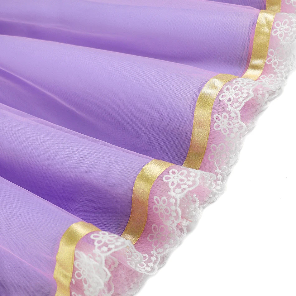Girl Princess Purple Sequined Lace Skirt Kids Halloween Cosplay Tangled Costume Birthday Party Costume Mesh Bow Clothing 2025