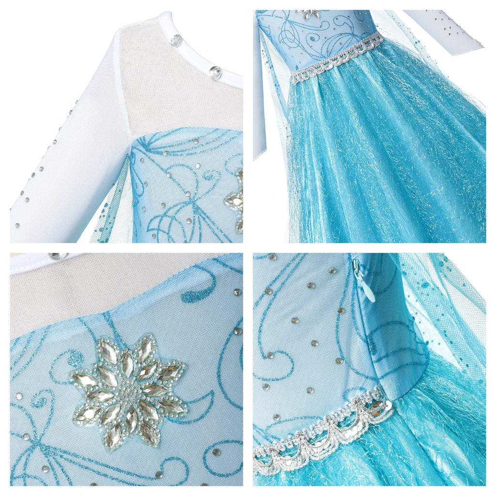 Girl Cosplay Snow Queen Dress Autumn Winter Children Elsa Carnival Party Princess Costume Kids Birthday Prom Gown Clothing 2-10T