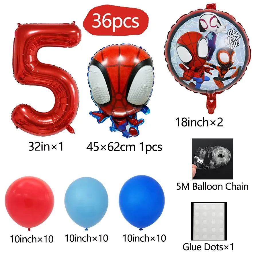 Spidey Giant Balloons Avengers Birthday Decorations 1-9 Number Balloons Superhero Photo Props Kids Party Supplies Boys Rewards