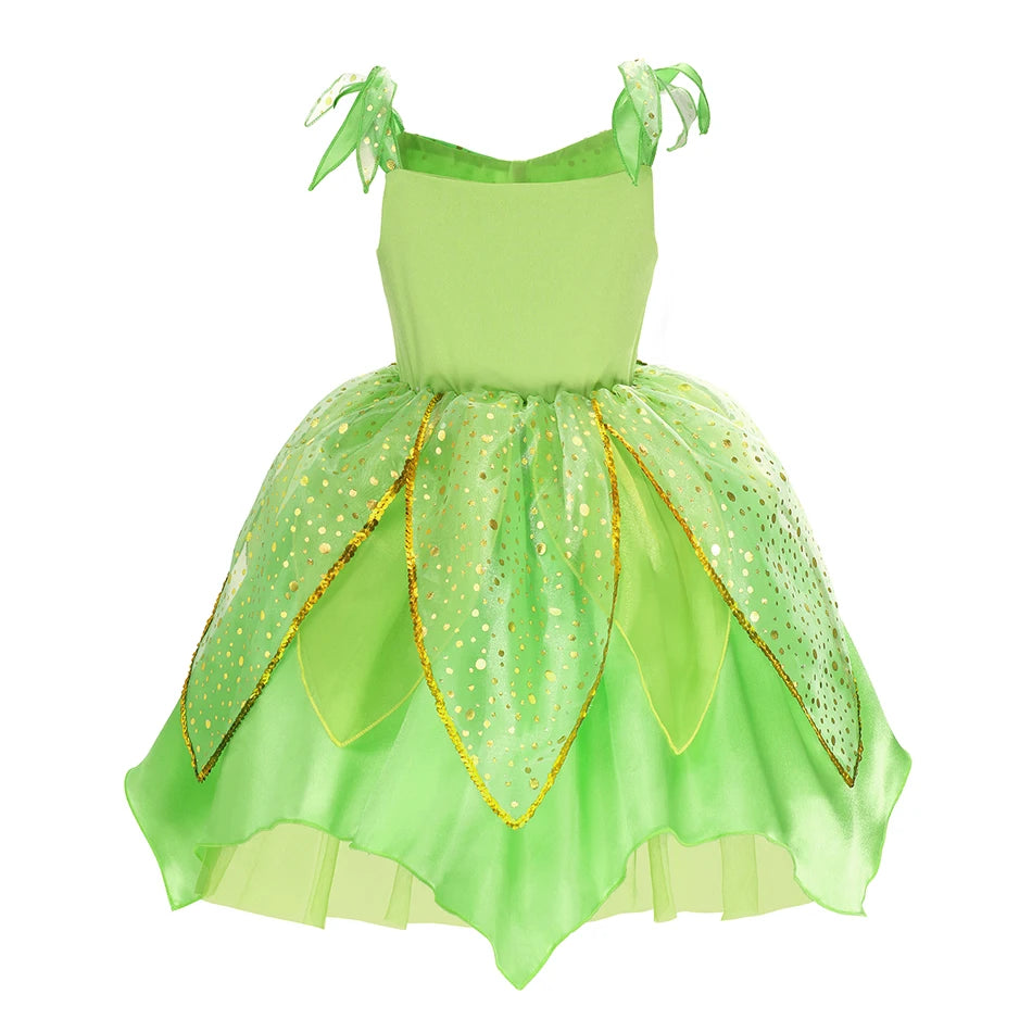 Girls Jasmine Elf Dress Kids Cosplay Fancy Flowers Christmas Birthday Costume Carnival Disguise Princess Party Clothes 2-10T