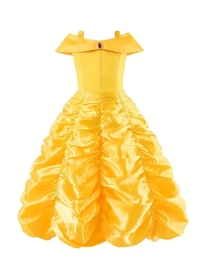 Belle Costume for Girls Cosplay Yellow Princess Dress Beauty and The Beast Costumes Girls Birthday Party Children Clothes Gown