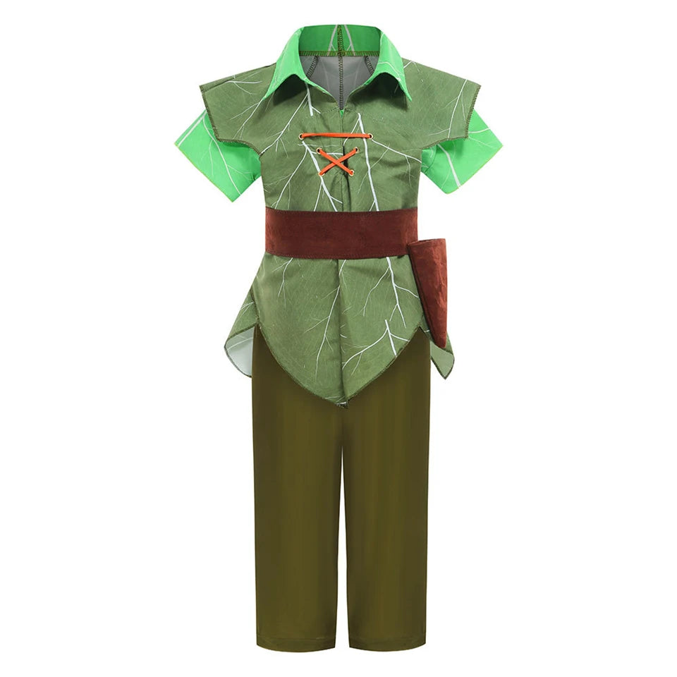 Peter Pan Prince Green Forest Elf Boys Outfit Halloween Cosplay Party Adventure Children Costume Fairy Tale Themed Kids Clothes