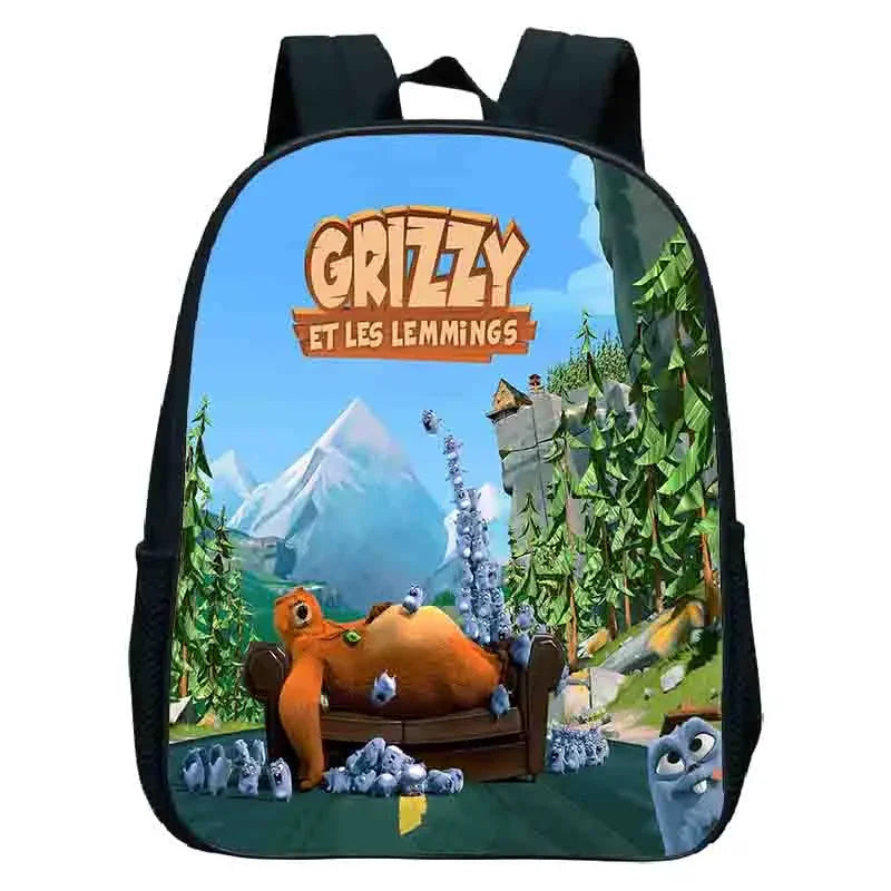 GRIZZY AND THE LEMMINGS Backpack for Boys Girls Kindergarten School Bags Children Cartoon Lemmings Bear Rucksack Kids Bookbags