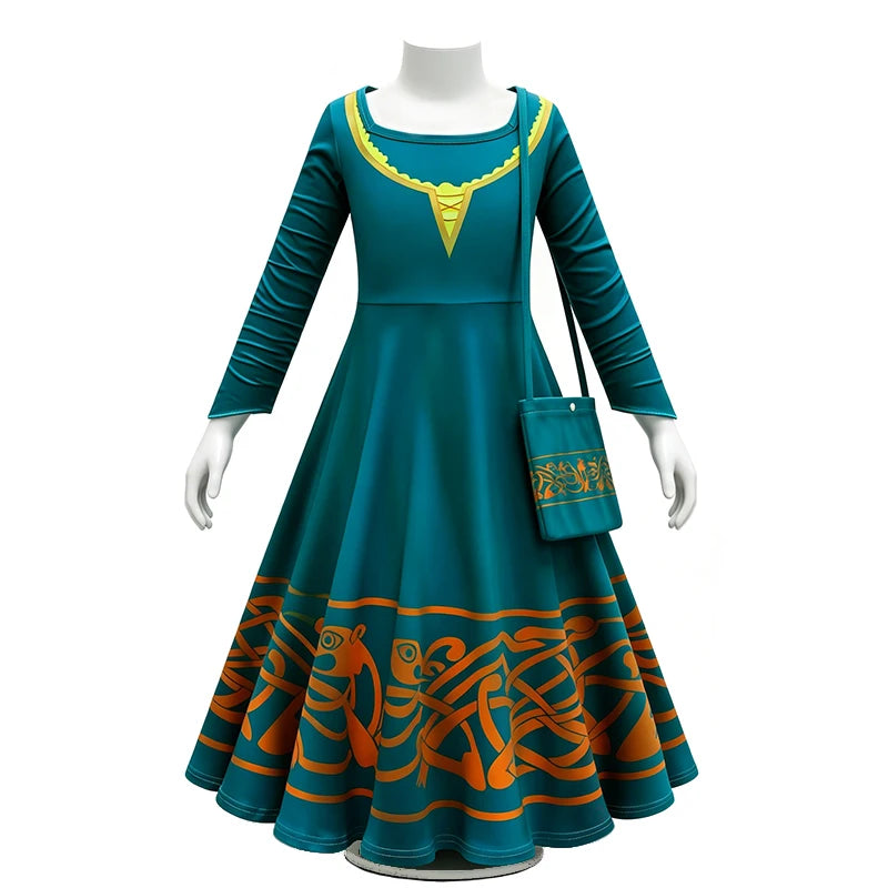 Brave Princess Merida Girls Outfit Halloween Cosplay Performance Themed Event Children Costume Carnival Party Fairy Kids Clothes
