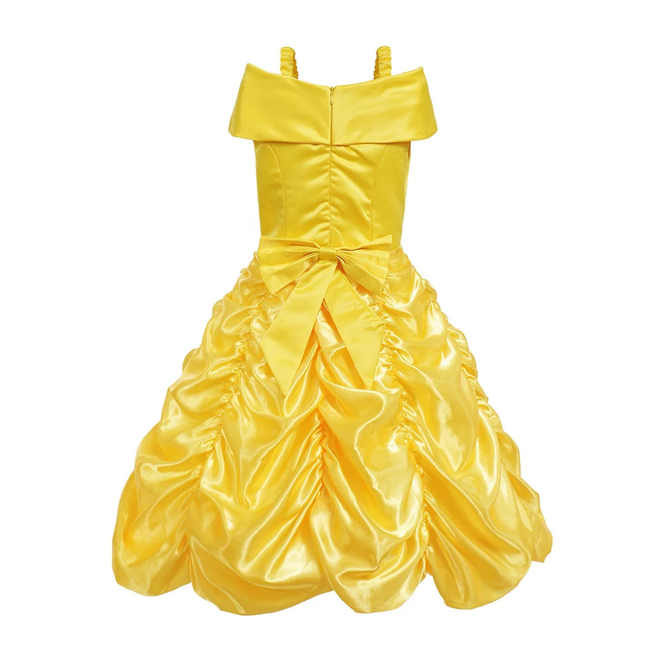 Belle Costume for Girls Cosplay Yellow Princess Dress Beauty and The Beast Costumes Girls Birthday Party Children Clothes Gown