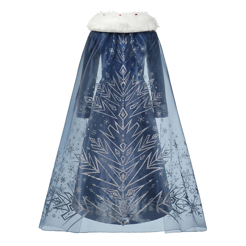Girl Cosplay Snow Queen Dress Autumn Winter Children Elsa Carnival Party Princess Costume Kids Birthday Prom Gown Clothing 2-10T