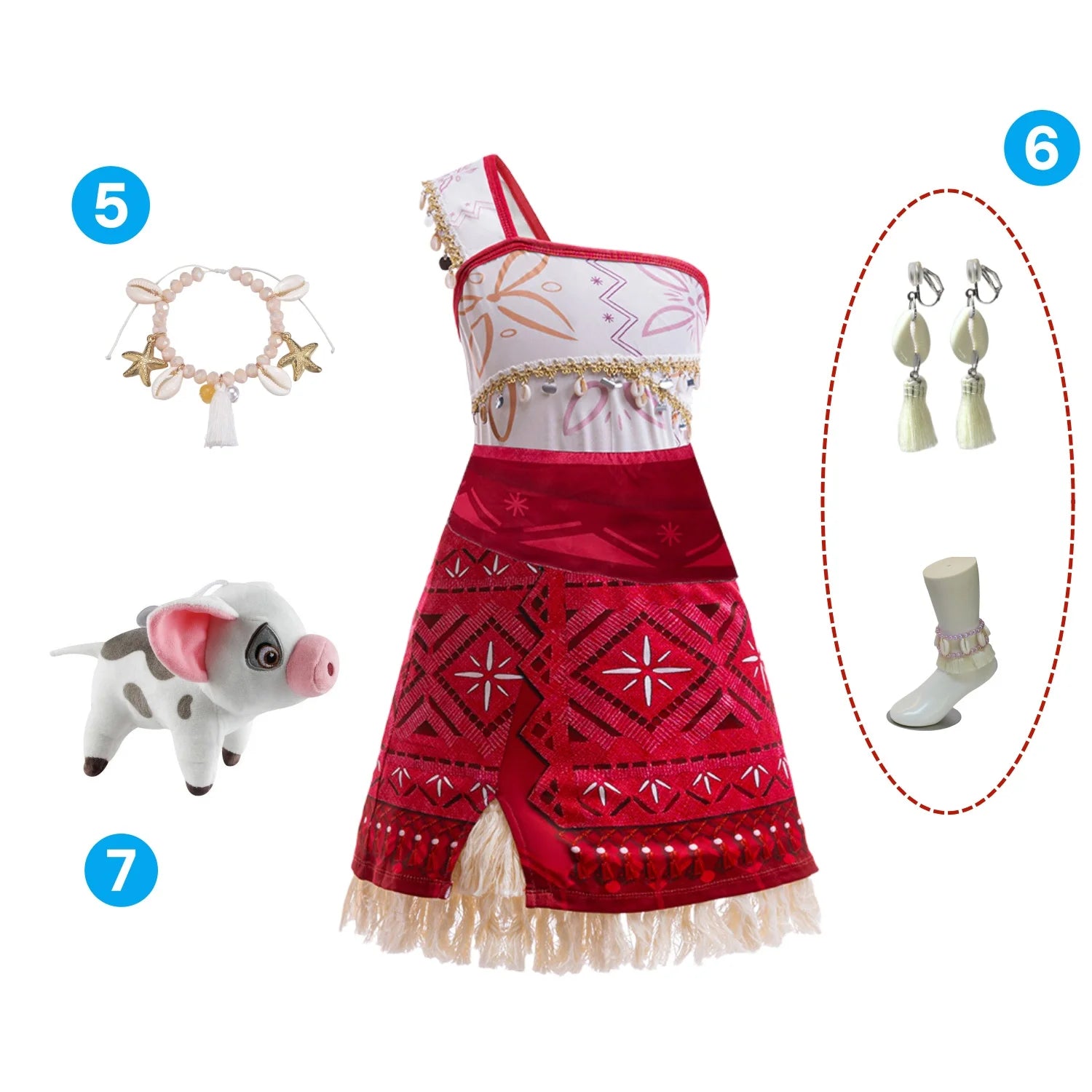 Girls Outfit Moana Cosplay Children's Costume Party Princess Dress Summer Casual Beach Dress Necklace Wig Set Party Dresses