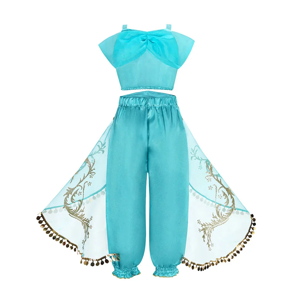 Girls Jasmine Elf Dress Kids Cosplay Fancy Flowers Christmas Birthday Costume Carnival Disguise Princess Party Clothes 2-10T