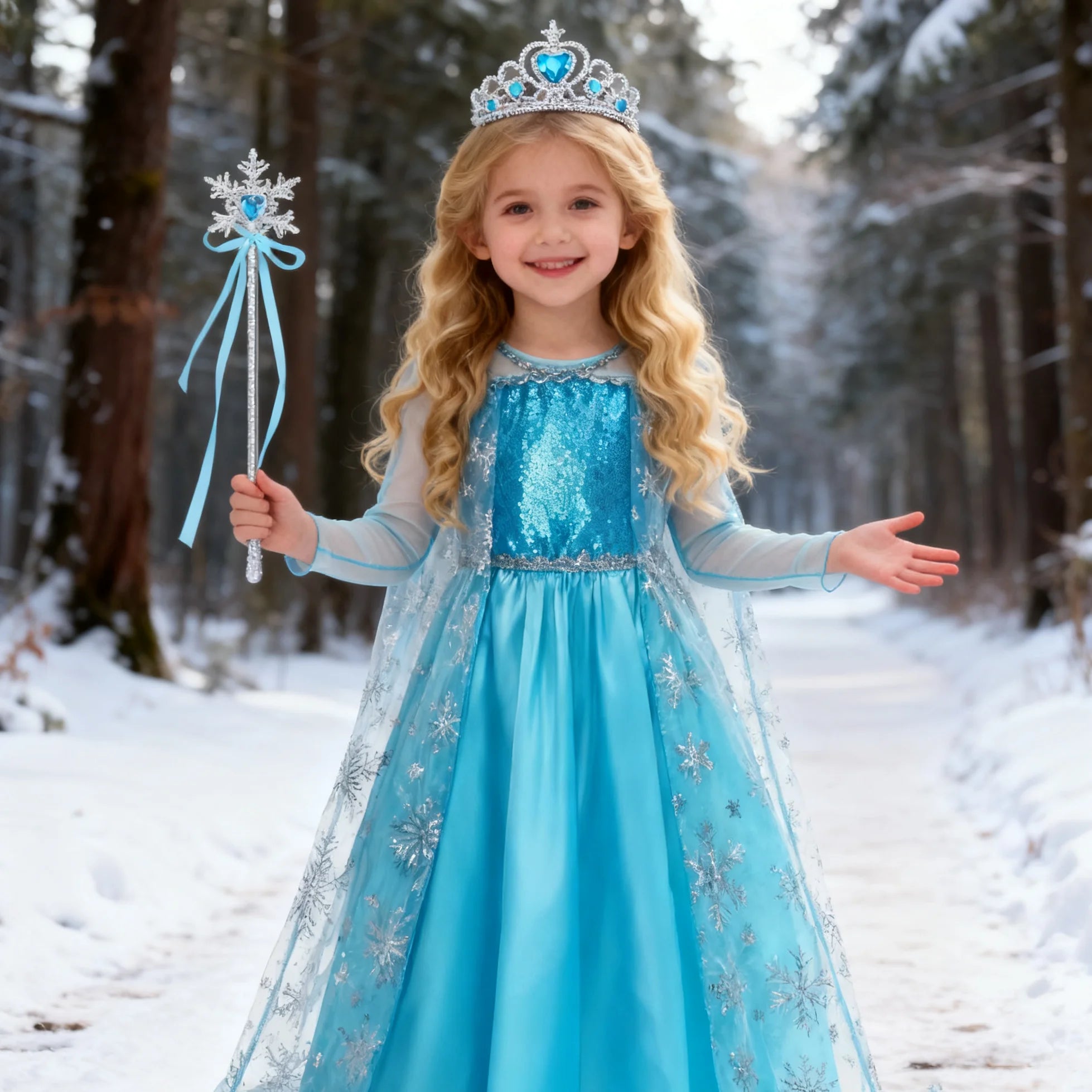 Girls Cosplay Snow Queen Elsa Snowflake Cape Costumes Kids Carnival Party Prom Gown Children Clothes Elsa Princess Dresses