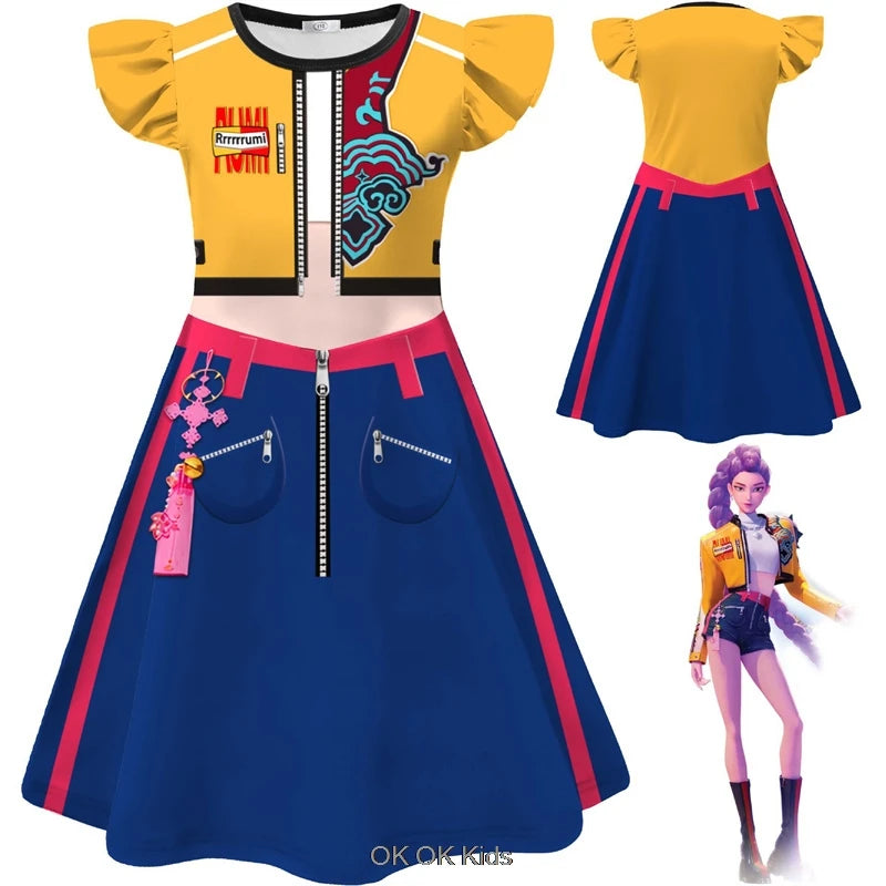 Cosplay Costume KPop Demon Hunters Kids Clothes Baby Girl's Cartoon Dresses Children's Casual Girl Dress And Bag Holiday Gifts