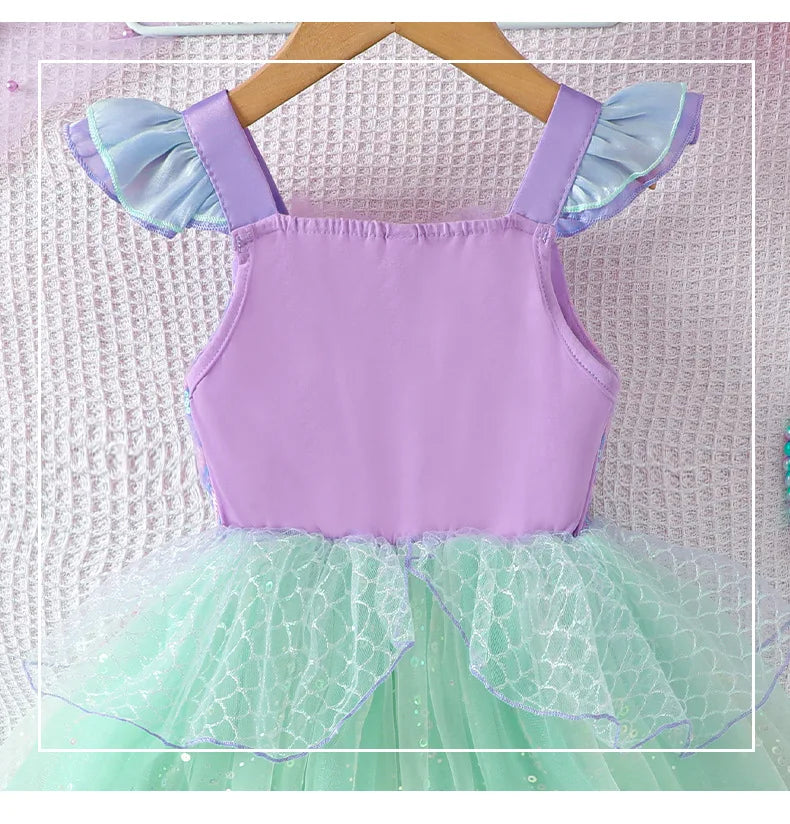 Sequin Performance Costume Girl Princess Dresses Sling Mesh Skirt Birthday Girl Dress Mermaid Themed Party Girl Clothes