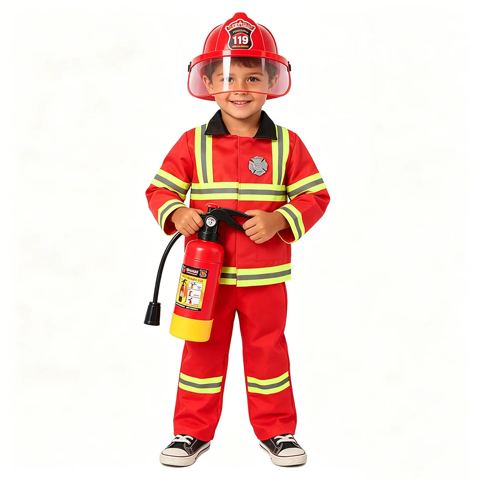 Firefighter Costume Fireman Boys Girls Outfits Halloween Cosplay Children's School Event Carnival Birthday Party Kids Clothes