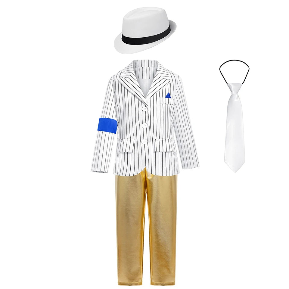 Pop Music Star Jackson Boys Clothes Halloween Cosplay Stage Performance Children's Costume Carnival Kids Retro 80s Stripe Suit