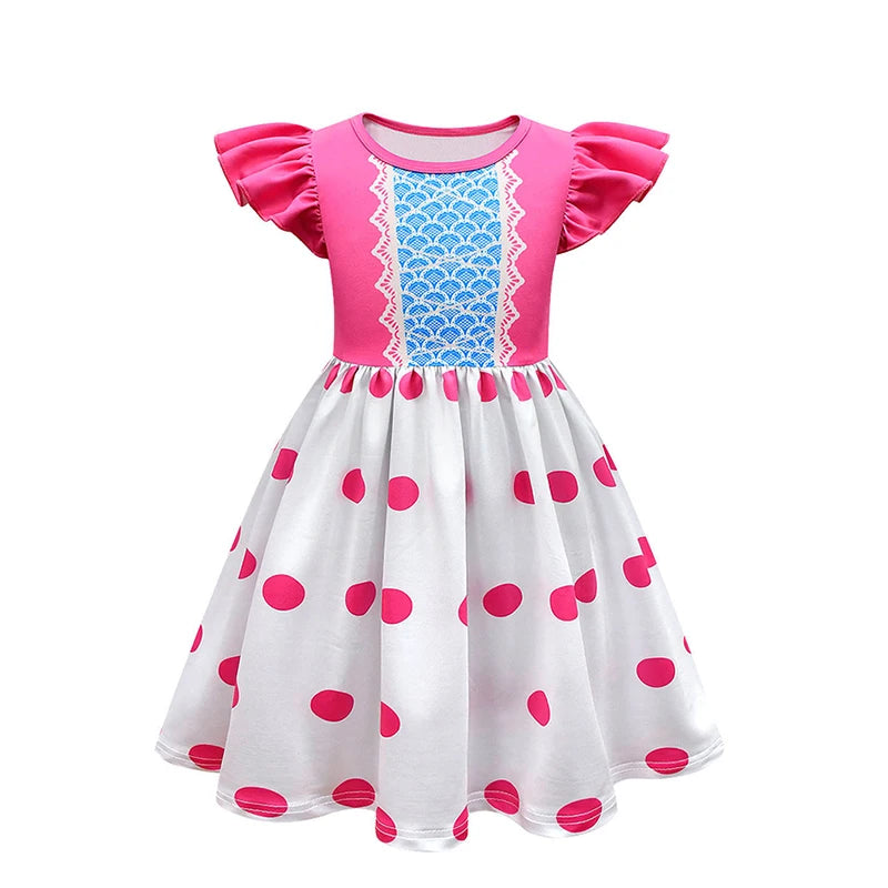 Fancy Little Girl Bo Peep Costume Pink Polka Dot Dress Halloween Cosplay Birthday Party Children's Costume Carnival Kids Clothes