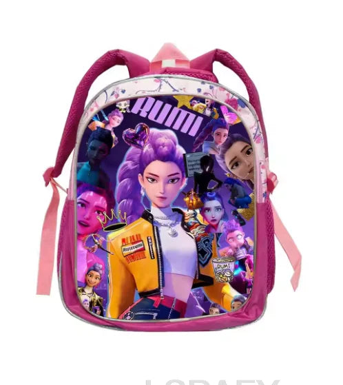 KPop Demon Hunters School Bags Rumi Mira Zoey 12inch Boys Girls Backpack Soft Pink Mochilas Cartoon School Bags