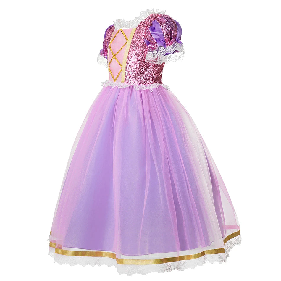 Girl Princess Purple Sequined Lace Skirt Kids Halloween Cosplay Tangled Costume Birthday Party Costume Mesh Bow Clothing 2025
