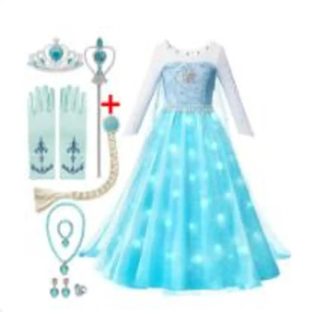 2025 LED Light Dresses Elsa for Girls Kids Cosplay Costumes Christmas Party Prom Gown Robe Play Clothes Princess Dress Up