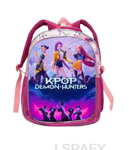KPop Demon Hunters School Bags Rumi Mira Zoey 12inch Boys Girls Backpack Soft Pink Mochilas Cartoon School Bags