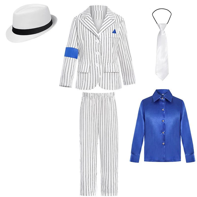 Pop Music Star Jackson Boys Clothes Halloween Cosplay Stage Performance Children's Costume Carnival Kids Retro 80s Stripe Suit