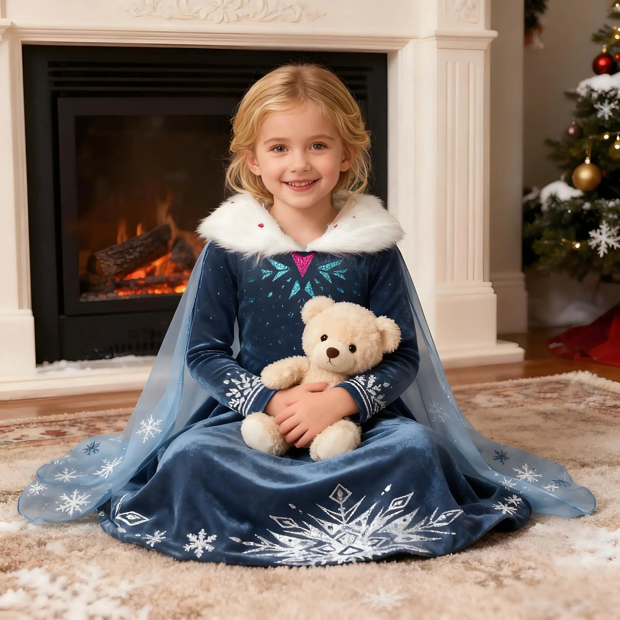 Girl Cosplay Snow Queen Dress Autumn Winter Children Elsa Carnival Party Princess Costume Kids Birthday Prom Gown Clothing 2-10T