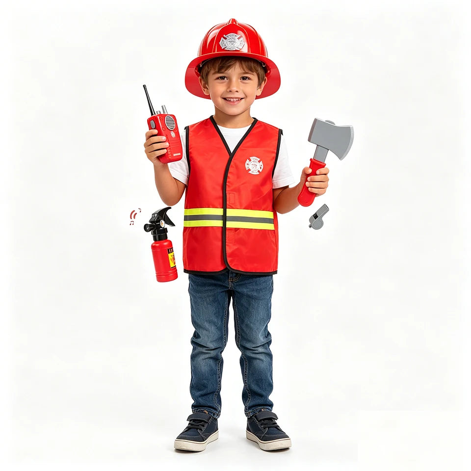 Firefighter Costume Fireman Boys Girls Outfits Halloween Cosplay Children's School Event Carnival Birthday Party Kids Clothes