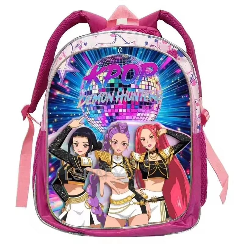 KPop Demon Hunters School Bags Rumi Mira Zoey 12inch Boys Girls Backpack Soft Pink Mochilas Cartoon School Bags